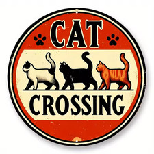 1pc Retro Cat Crossing Vintage Metal Sign - Aluminum Wall Hanging Decor for Bar, picture