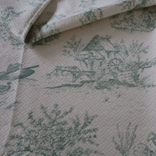 Vintage Toile Quilted Fabric Green, Creamy White, Country Life Nature 2. 5 yds picture
