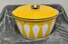 Vintage Yellow Dish  5-quart pot  Lotus Enameled steel/cast iron chrome handles picture