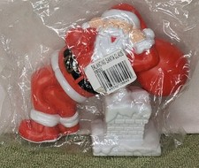 vintage Mrs. Santa Claus Plastic carrying Holiday  gift bag leaning on chimney  picture
