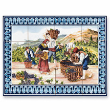 Portuguese Ceramic Tile Wall Panel – Vineyard Harvest Scene with Grape Pickers picture