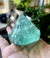 Rare Pure Teal Green Fluorite Diamond-Shape Carving Crystal Heart Chakra picture