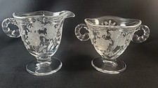 Vtg Fostoria Glass Willowmere Coronet Blank Creamer/Sugar Bowl Set Etched Roses picture