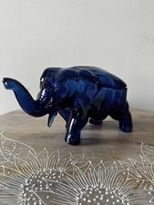 Vintage Cobalt Blue Indiana Glass Elephant Figurine Candy Trinket Dish W Lid  picture