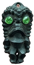 VTG Coco Joe's Hawaiian Black Lava Tiki 2” Pendant Charm Green Rhinestone Eyes picture
