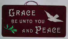 Antique 1924 Christian Religious Wall Plaque Grace Peace Dove Burgundy Sign picture