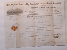 1865 New York & Providence - Neptune Steamship Companys - Rare Letter Head Bill picture
