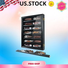 Lockable Wooden Pocket Knife Display Case 7 Rows Glass Wall Cabinet Black picture