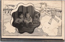 Vintage 1910s Real Photo RPPC Greetings Postcard Boy & Girl / Windmill Scene picture