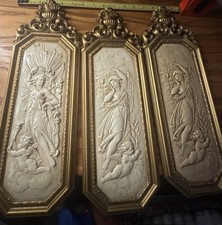 RARE Vintage 1967 Angel and Cherubs Wall Art with Gold tone frames Set of 3 picture