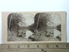 Echo Lake Franconia NH Stereoview Kilburn Brothers 1860s Fishing Boats picture