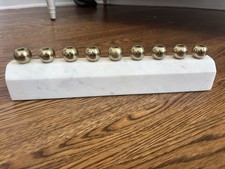 Hanukkah Marble White Stone Gold Tone Menorah NWOT Never Used READ picture