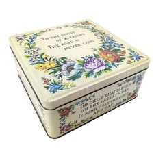 Vintage Carr's of Carlisle England Needlepoint Floral Tin Box Cottagecore Cream picture