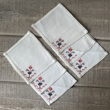 Vintage Mid Century Coasters Linen Embroidered Set /6 picture