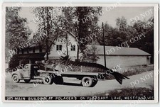 RPPC Truck Fish Exaggeration PLEASANT LAKE Westfield, WI Polacek's 1951 Postcard picture