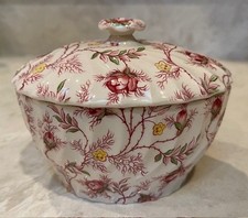 Vintage Copeland Spode England Rosebud Chintz Lidded Oval Sugar Bowl 5