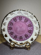 Victorian Style Pink Hearts 6” Lusterware Scalloped Pierced W/ Hanging Holes picture