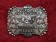 X~Treme BULLZILLA BULLFIGHTING RODEO CHAMPION TROPHY BUCKLE☆Rare☆1992☆961 picture