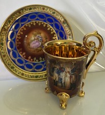 Antique Royal Vienna Gilded Demitasse Cup & Saucer Beehive Mark picture