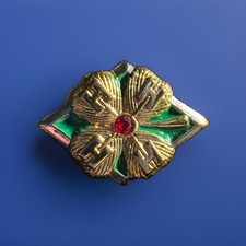 Vintage 4-H Clover Lapel Pin Green Enamel Red Center Gold Tone Youth Club picture