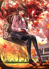 Anime girls skirt stockings long hair brunette yellow Custom Gaming 11x17 Poster picture