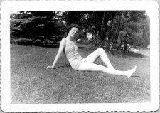 Sexy Seductive Woman Revealing Bathing Suit Legs Feet Risqué 1940s Vintage Photo picture