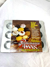 Vtg 1984 Wilton Mini Cupcake Pan Tin Aluminum 12 Muffins Each NOS New Old Stock picture