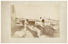 France, Martigues, Fishermen Mending Their Nets Vintage Albumen Print Ti picture