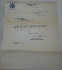 Lowell C. Pinkerton SIGNED 1938 American Consul General New Zealand Letter picture