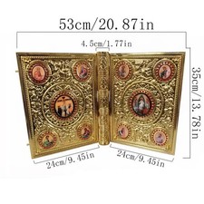 Orthodox Holy Gospel Book Cover Glden Red Enamel Saint Icons Church Home Prayers picture
