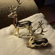 Love This Golden Plated Plastic Golden Color Set Of 2 Reindeer Figurines picture