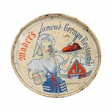 Mader's Famous German Restaurant Old Tin Metal Sign Round Rusted 60's/70's Vtg picture