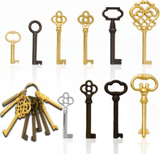 10 Pcs Universal Skeleton Key Set Antique Furniture Cabinet Door Keys picture