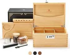 Stash Box with Rolling Tray, Smell Proof Large Bamboo Storage Box with Lock picture