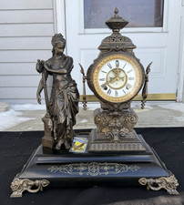 Antique C 1894 Ansonia MUSIC Figural Statue Mantle Clock - VIDEO - ALL ORIGINAL picture