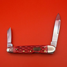 Steel Warrior 440 Stainless 2-Blade Slipjoint Pocketknife Red Bone Handle SS picture