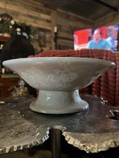 vintage white & Pale Pink porcelain footed bowl/vase with raised floral motifs picture