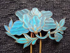 Chinese kingfisher feather hair pin tfloral and leaf design NO US IMPORT FEES picture