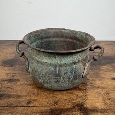 Hammered Copper Antique Pot Rustic 19th Century w/ Beautiful Detailed Handles picture