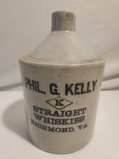 Rare 1910 1/2 Gallon Straight Whiskies Stoneware Jug Phil. G. Kelly RICHMOND VA. picture