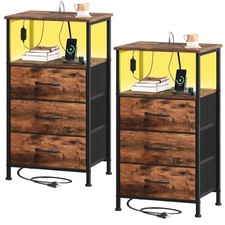 Somdot Nightstands Set of 2 with 3 Drawers, Charging Station & LED Light | Op... picture