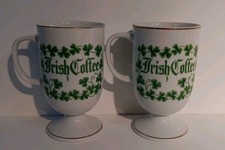 Irish Coffee Mugs Footed Made In Japan 2pc Set Funny Quotes Irish Humor Gift VTG picture