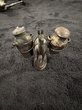 Antique Asian 925 Sterling Silver Figural Miniature Condiment Cruet Set 105g picture