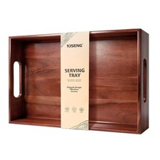 17 x 12 Inch Acacia Wood Large Serving Tray with Handles Walnut 17