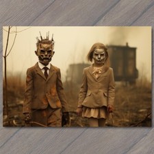 POSTCARD Bad Kids Weird Vibe Field Metal Masks Strange Apocalypse Unusual Creepy picture