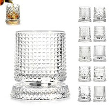 Rotating Whiskey Glass, 360°Spinning Crystal Bourbon Small, Transparent picture
