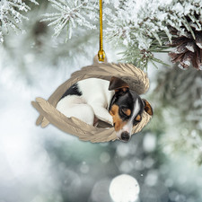 Personalize Rat Terrier Dog Sleeping Ornament, Cute Dog Angel Wings Ornament picture