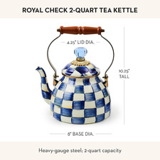 MacKenzie-Childs Royal Check Tea Kettle Blue White Enamel Stovetop picture