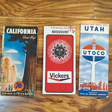 Vtg 1950-1970 Original Road Map Lot Multicolor Gas & Oil 76 Vickers Utoco picture