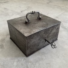 19th Century Antique Locking Metal Cash Box w/ Carry Handle Victorian Money Safe picture